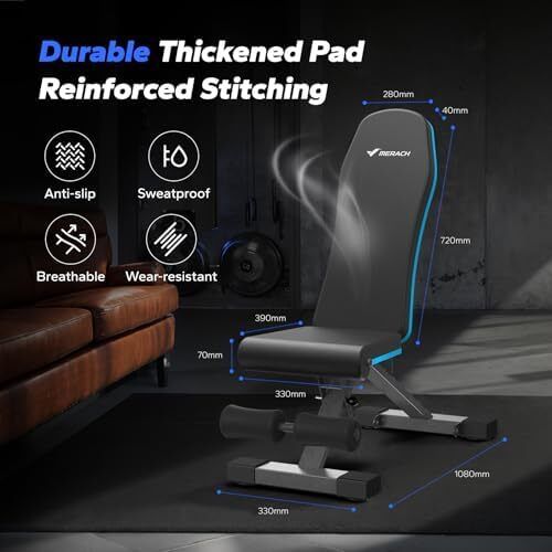 Weight Bench, 990 LBS/450KG Foldable Weight Benches for Home Gym, Adjustable Weight Bench with 72 Training Angles, Incline Bench Press for Full Body