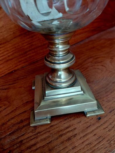 antique French crystal glass oil lamp, works