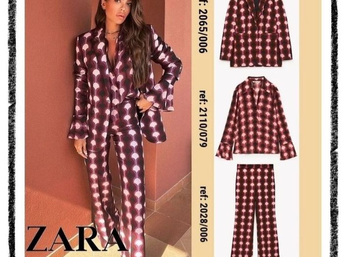 Amazing Zara Insta Famous Bloggers Limited Edition Pink Geo Print 3 Piece Suit, Blazer XL, Blouse XXL and Flare Trousers XL New with Tags