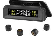 RV Tire Pressure Monitoring System, 7.3-87 PSI Trailer TPMS, Universal Wireless Car Alarm System, Waterproof TPMS Sensors Set with Solar Charge, 4 Sensors, 5 Alarm Modes, and Real-time Display