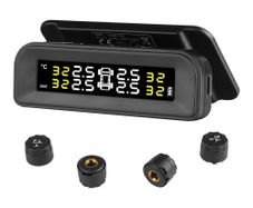 RV Tire Pressure Monitoring System, 7.3-87 PSI Trailer TPMS, Universal Wireless Car Alarm System, Waterproof TPMS Sensors Set with Solar Charge, 4 Sensors, 5 Alarm Modes, and Real-time Display
