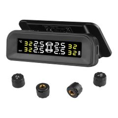 RV Tire Pressure Monitoring System, 7.3-87 PSI Trailer TPMS, Universal Wireless Car Alarm System, Waterproof TPMS Sensors Set with Solar Charge, 4 Sensors, 5 Alarm Modes, and Real-time Display