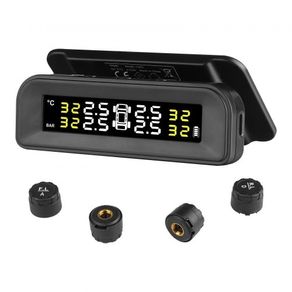 RV Tire Pressure Monitoring System, 7.3-87 PSI Trailer TPMS, Universal Wireless Car Alarm System, Waterproof TPMS Sensors Set with Solar Charge, 4 Sensors, 5 Alarm Modes, and Real-time Display