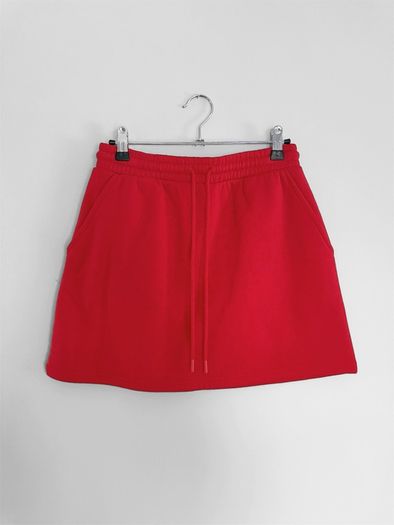 New Zara Vibrant Cherry Red Jersey Mini Skirt - Drawstring Waist