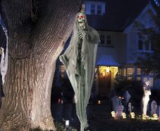 Halloween 67inch Hanging Light Up Grim Reaper Outdoor Decoration, Halloween Skeleton Grim Reaper for Haunted House Prop Decor