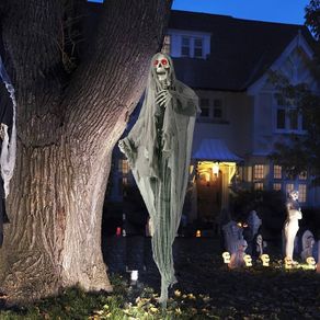 Halloween 67inch Hanging Light Up Grim Reaper Outdoor Decoration, Halloween Skeleton Grim Reaper for Haunted House Prop Decor