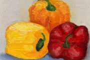 Oil painting picture of the three peppers - still life