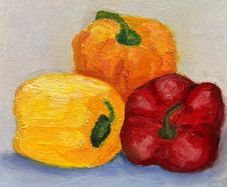Oil painting picture of the three peppers - still life