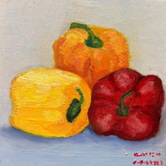 Oil painting picture of the three peppers - still life
