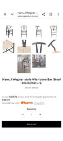 Hans J Wegner style Wishbone Bar Stool -Black/Natural