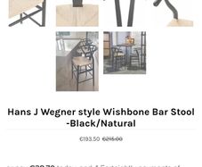 Hans J Wegner style Wishbone Bar Stool -Black/Natural