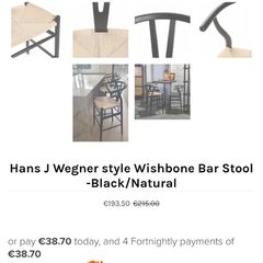 Hans J Wegner style Wishbone Bar Stool -Black/Natural
