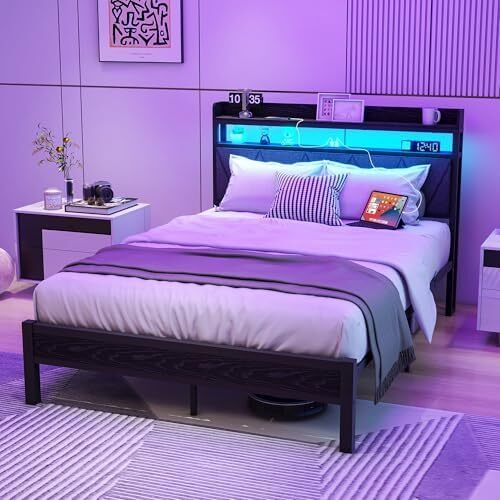 Double Size Bed Frame with LED Lights