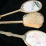 Vintage Vanity Brush set,2 Mirrors and Brush 3 pices ,Embroid Floral gold filigree dressing Vanity Image 2