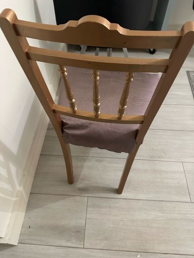 Antique chair wood painted gold with taupe silk type cover
