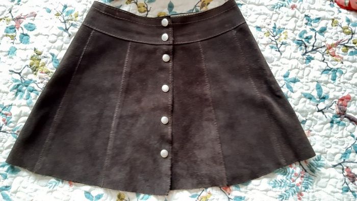Vintage Suede Leather Mini Panel skirt