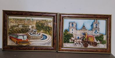 Pair of Handmade Malta 3D Wall Plaques John Borg