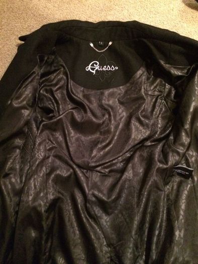 Guess Black Winter Wool Long Black Coat size Large uk14