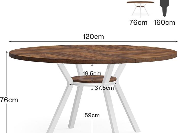 Round Dining Table 120 cm for 4 People (Vintage Brown)