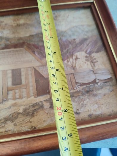Framed Vintage  Straw and Nature Artwork (New Zealand Artist T Rogers) "Banks Peninsula" Made from Natural Objects, Textile Art, Man Cave.