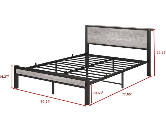 King Size Bed Frame with Storage Wooden Headboard