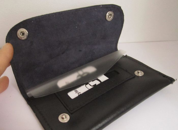 Black Genuine Leather Tabacco Pouch with flap over closure and paper holder