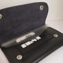 Black Genuine Leather Tabacco Pouch with flap over closure and paper holder Image 4