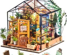 Greenhouse, DIY Miniature House Kits, Cathy's Flower House Advanced Level, 7.5 Hours, Wooden Dollhouse, Glue Free, Stress Relief Handmade Craft Kits, Birthday Gift for Women