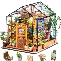 Greenhouse, DIY Miniature House Kits, Cathy's Flower House Advanced Level, 7.5 Hours, Wooden Dollhouse, Glue Free, Stress Relief Handmade Craft Kits, Birthday Gift for Women