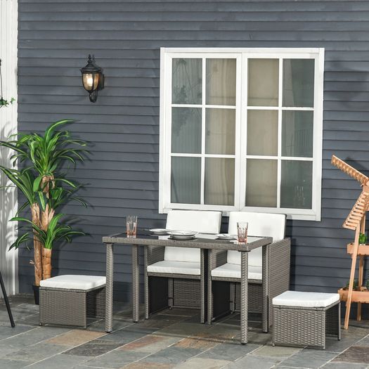 5 Piece Rattan Wicker Weave Sofa Set, Grey