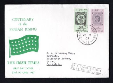 1967 Ireland Fenian Rising Commemorative Stamps Illustrated Irish Times First Day Cover (FDC) with Baile Atha Cliath (Dublin) cancel
