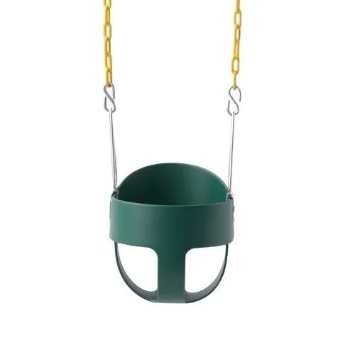 Toddler Swing 136 kg High Back Full Bucket Baby Swing Seat Green, for Outdoor & Indoor Backyard Playground, Heavy-Duty Coated Chains and Carabiners, Fully Assembled Seat for Toddlers Age 3+