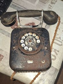 2 Black Metal Rotary Dial Telephone, Military Grade Version of their standard tabletop 1930s rotary sets