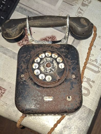 2 Black Metal Rotary Dial Telephone, Military Grade Version of their standard tabletop 1930s rotary sets