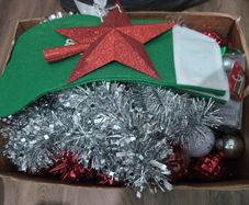 Box of Christmas decorations