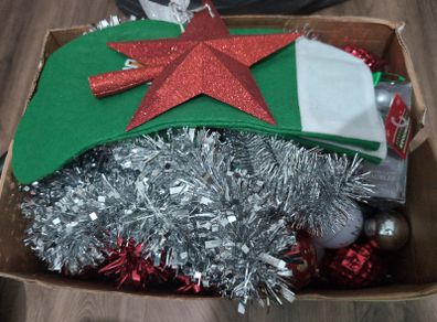 Box of Christmas decorations