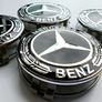 4 x Gloss Black 75mm  MERCEDES BENZ wheel CENTER CAPS (very strong fit, aluminum top) new style, for new models Image 3