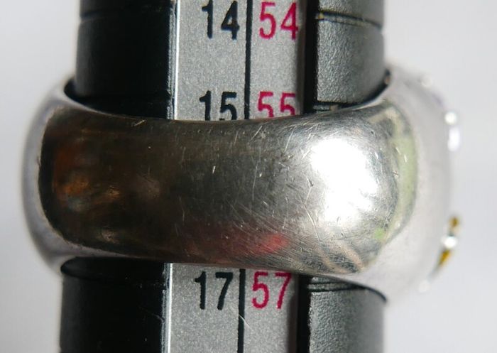 925 Silver Ring Pear Tourmaline Sapphire Natural Gemstone Jewelry Size P - 11,40g