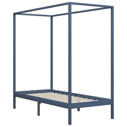 Canopy Bed Frame Grey Solid Pine Wood 90x200 cm