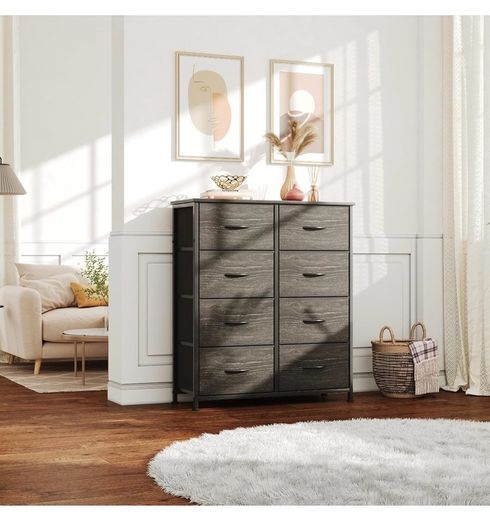 8 Drawers Chest of Drawers, Fabric Storage Dresser Vertical with Spacious Wooden Tabletop