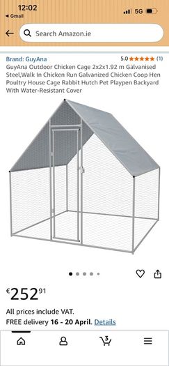 Galvanised steel walk-in chicken cage 2x2x1.92m