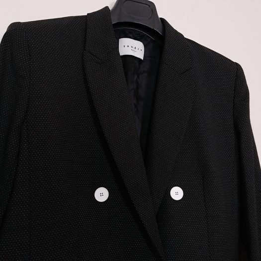 Sandro Paris Black Micro Polka Dot Double-Breasted Tailored Blazer Jacket 12UK/40EU