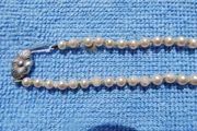 Vintage 60's Long Hand Knotted Faux Cream Pearl? Necklace Sterling Silver 925 Clasp