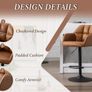 Set of 2 Polyurethane PU Leather Armchairs Bar Chairs Ergonomic 360Deg Rotatable Counter Stools Kitchen Adjustable Height Bistro Stools (Brown (PU Leather Armrest) Image 4