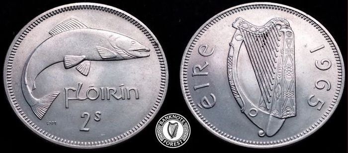 [#2361] - Ireland 1965 | Irish 2s | Irish Florin | Salmon | KM.15a | MS