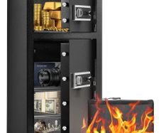 Double Doors 5.5 cu.ft Safe Box with Key Lock & Password, Safe Lock Box with Fireproof Bag, Key Rack, LED Light, 2 Height Adjustable and Removable