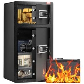 Double Doors 5.5 cu.ft Safe Box with Key Lock & Password, Safe Lock Box with Fireproof Bag, Key Rack, LED Light, 2 Height Adjustable and Removable