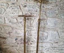 Pair of Tall Adjustable Brass Planters  Display Stands Vintage Edwardian Style Pedestals