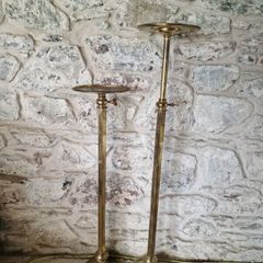 Pair of Tall Adjustable Brass Planters  Display Stands Vintage Edwardian Style Pedestals