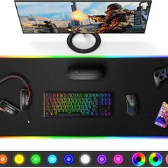 RGB Gaming Mouse Pad, XL Mouse Mat 800x300x5mm, 12 LED Light Modes, Large Mousepad with Premium Micro-Weave Surface, Non-Slip Mouse Mat, Keyboard and Mouse Pad for Desk, Gaming, Office